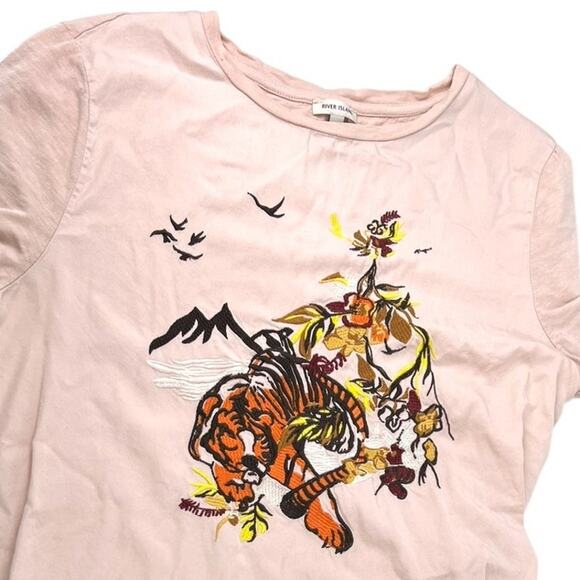 M short-sleeve crewneck t-shirt vintage-style embroidered tiger mountain tee top - Picture 2 of 8